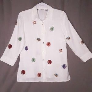 💎Richard Malcolm Irish Linen Shirt White Embroidered Parasol Patches Sz Small